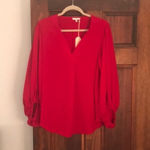Red blouson sleeve blouse